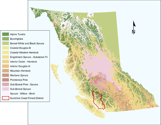 Map of Bioecoclimatic Zones of BC